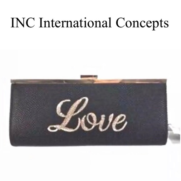 INC International Concepts Carolyn "Love" Black Sequin Clutch - Picture 15 of 15